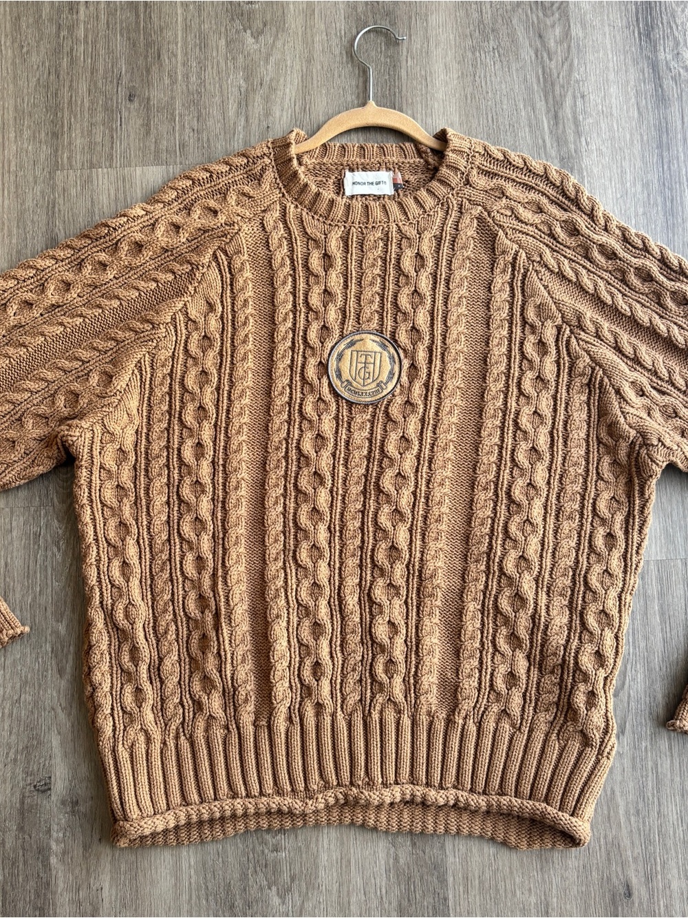 HONOR THE GIFT MEN CABLE KNIT JUMPER SWEATER TAN Small